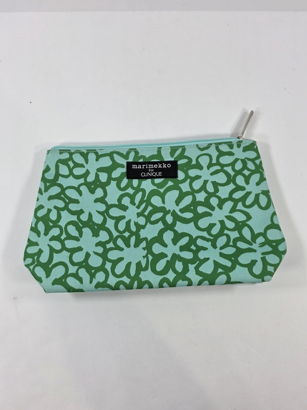 Clinique marimekko Green Light Blue Canvas Makeup Bag Zipper Cosmetic Case